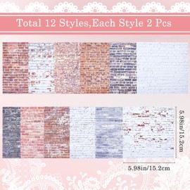 GORGECRAFT 24 Sheets 12 Styles Brick Scrapbook Paper Pad 6 x 6 Inch Single Sided Decorative Decoupage Cardboard Paper Background Accessories for Diary Planner, Card Making, Photo Album, Origami