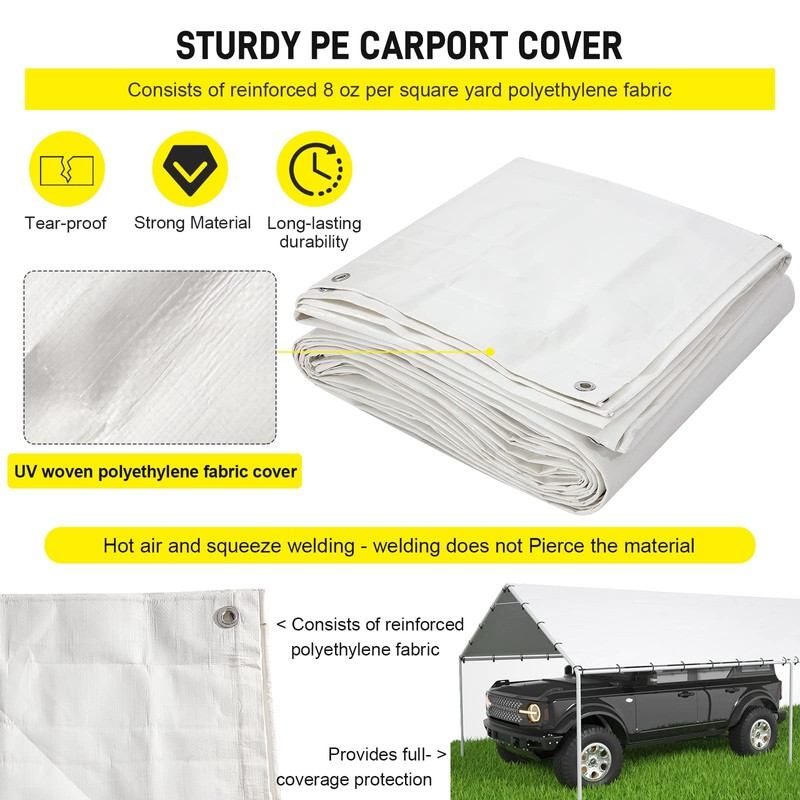 10 x 20 Ft Carport Replacement Canopy Cover Garage Top