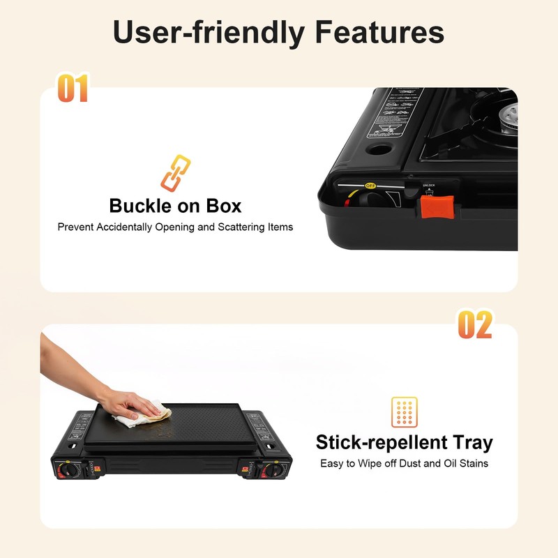 SNKOURIN 2 Burner Portable Butane Camping Stove, Dual Fuel Stove