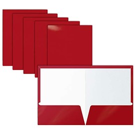 2 Pocket Glossy Laminated RED Paper Folders, Letter Size, Red Paper Portfolios by Better Office Products, Box of 25 Red Folders