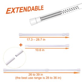 Tension Rods Shower 26 in to 39 Small Adjustable Curtain Rods Window Rods in Extendable Telescopic Width Spring Cupboard Bars for Kitchen Utensils, Closet, Cabinet,Fit in The Spaces to Stay Up,2 Pack