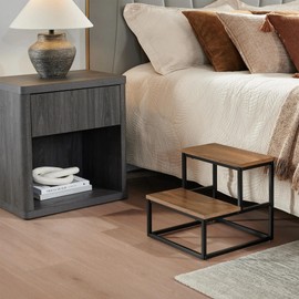 Kings Brand Furniture – 2-Step Wooden Step Stool with Heavy-Duty Steel Frame – for Adults & Kids – 500 lb Load Capacity – Bedside Foot Stool for High Beds, Kitchen & RV – Walnut Finish