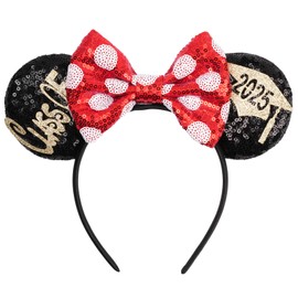 Kiddale Mouse Ears Headband for Graduation,Sequin Mouse Ear Hairband Hair Hoop Accessoties for Class of 2025 Graduation Party Favors Park Trip Grad Decoration(Black Red White Dots)