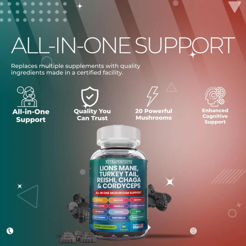 Gomitas Orgánicas De Hongos 20 En 1 Nutraperfecto