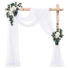 2 Panels Wedding Arch Valance Draping Fabric, 73 cm x 610 cm, White Chiffon Fabric, Transparent Tulle Background Curtain, Backdrop Curtains for Photography, Arch, Stage, Party, Wedding, Archway,