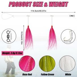 Fishing Bait Rigs Saltwater, 3/6packs Flounder Rigs with Bucktail Teaser Mylar Teaser Mono Leader Swivels Hi Lo Rig Fishing Rigs for Flounder Sea Bass Halibut Black Fishing