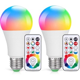 SUNNEST LED Light Bulbs, 2 Pack Dimmable E26 LED Light Bulb, 10W RGBW Color Changing Light Bulb with Remote Control, Decorative Lights, Mood Light Bulb, Great for Home Decor, Stage, Party and More