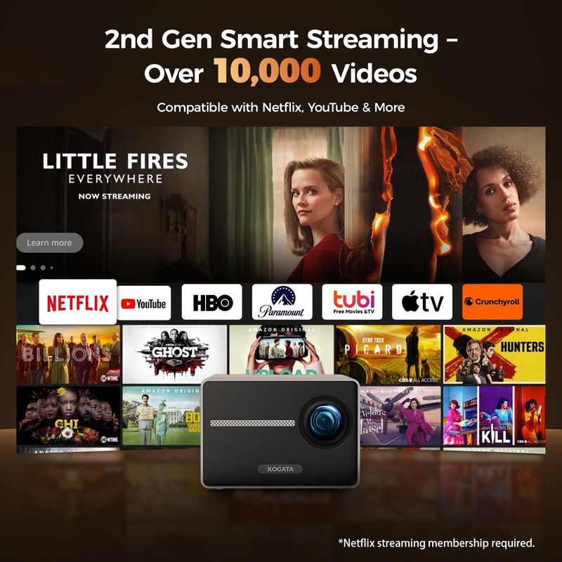 [1080P/Built-in Apps] Smart-Portable-Mini-Projector with WiFi and Bluetooth, Electric Focus/ 4P