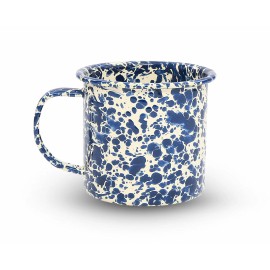 Crow Canyon 12 oz Marble Enamelware Coffee Cup Mugs, 8 Colors Available - Navy on Cream Marble