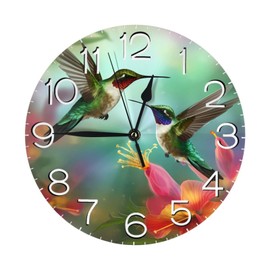 Mount Hour Round Wall Clock Hummingbirds Silent Non-Ticking Decorative Clocks Battery Operated Quartz Quiet Desk Clocks for Home Kitchen Bedroom Bathroom