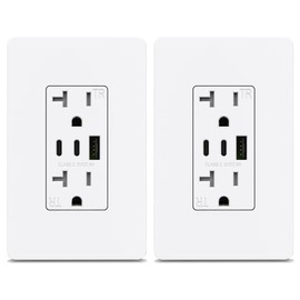ThunderWay 3-Port USB C Wall Outlet- 20 Amp Tamper-Resistant Outlet with USB C Ports, 30W 6.0A USB Electrical Outlet, ETL Listed, Screwless Wall Plate Included, 2 Pack