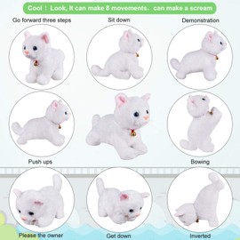 White Plush Animal Cat Stuffed Interactive Cat Robot Toy, Barking Meow Kitten Touch Control, Electronic Pet, Cat Kitty Toy, Animated Toy Cat for Girl Kids L:12" * H:8" * W:5"