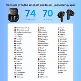 Anfier Translator Earbuds M3 Black Real Time Instant Language Translator Device Support Language Translation 98% High Accuracy and Rapid Response in 0.5s (Without Offline Package)