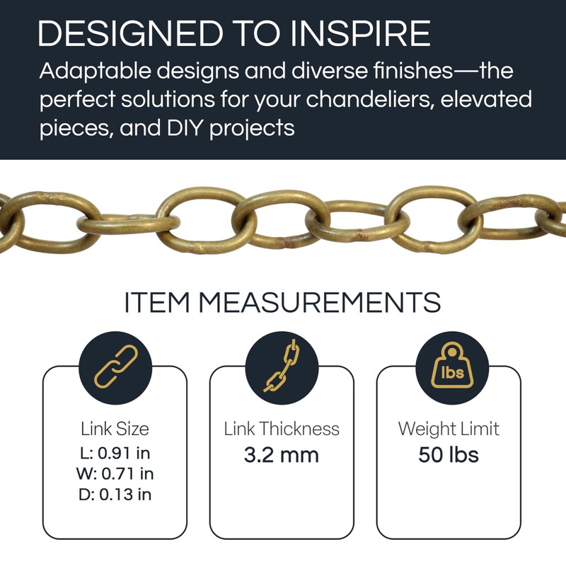 RCH Hardware CH-42W-AB-3 | Decorative Solid Brass Chain for Hanging,