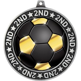 2.75" 2nd Place Soccer Shadow Medal Award, Silver Trophy Medal 10 Pack Prime