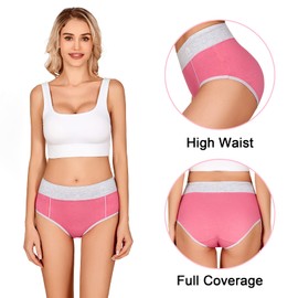 BibiMeow Women's Underwear High Waisted Cotton Briefs Stretch Panties Soft Full Coverage Underpants 5 Pack
