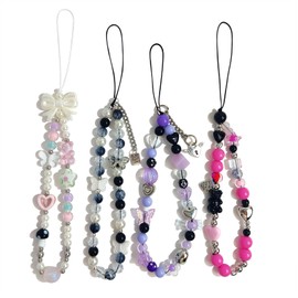 AGEN KGEN Phone Charms Cute Beaded Phone Lanyard Wrist Strap Aesthetic Cell Phone Keychain Cute Phone Charms for Women (4x Colorful Style)