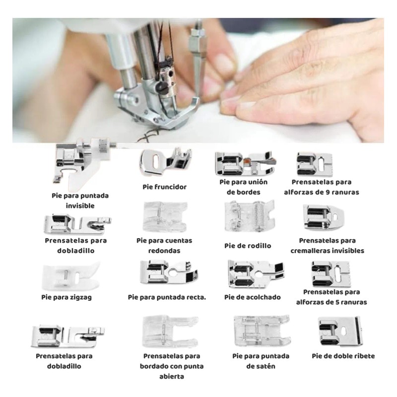 Kit Multifuncional 16 Prensatelas Repuesto Máquina Domestica