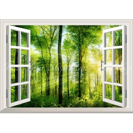 Picture Style Wallpaper Poster (Removable Sticker) - Window Scenery - Forest Forest Forest Bathing Sunbathing Sun Glare Green Forest Trees Healing [Window Specification/Trick Art] Caracro SNR-030MA1 (A1 Edition, 830mm x 585mm) Architectural Wallpaper + W