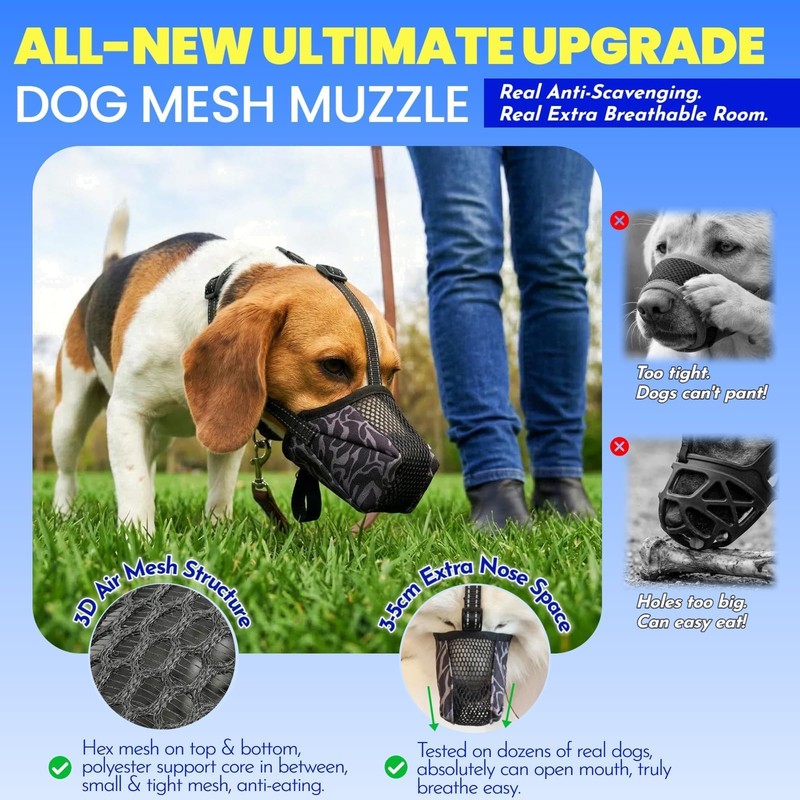 Anti Scavenging & Biting Soft Mesh Muzzle for Dogs, Escape