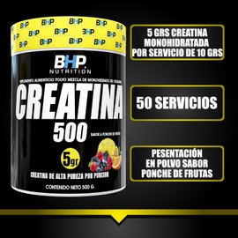 BHP NUTRITION- CREATINA ULTRA MONOHIDRATADA SABOR PONCHE 500grs