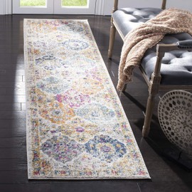 SAFAVIEH Madison Collection MAD611B Boho Chic Floral Medallion Trellis Distressed Non-Shedding Living Room Bedroom Runner, 2'3" x 22' , Cream / Multi