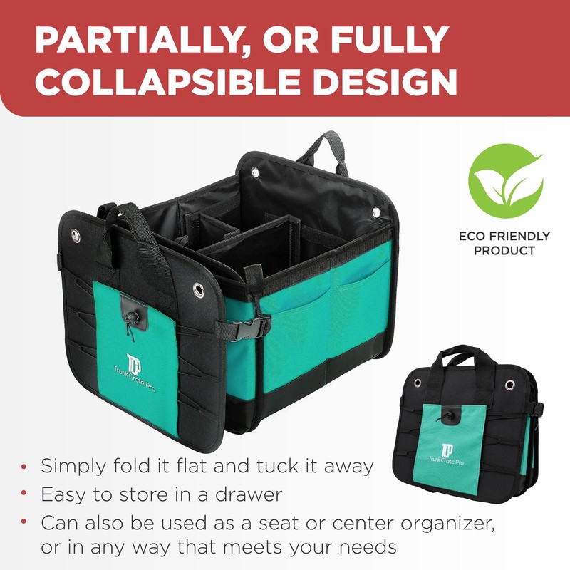 TRUNKCRATEPRO Teal Car Accessories Trunk Organizer Premium Multi Movable Compartments