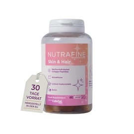 Nutrafine Skin & Hair Gummies – Haut und Haar Gummibärchen mit Biotin - Haarvitamine mit Klinisch Erwiesen Kollagen, Hyaluronsäure, Glutathion – 30 Portionen