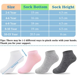 Duufin 12 Pairs Kids Ankle Socks Girls Low Cut Athletic Sock Half Cushion Socks for Kids, 8-10X