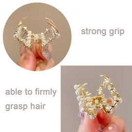 Petunny 10Pcs Mini Hair Claw Clip with Pearls Small Pearl Hair Claw Clips Fashion Rhinestone Metal Mini Hair Clips for Women Girls