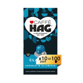Hag - Capsule Caffè Decaffeinato Espresso Classico - 100 capsule in alluminio - Intensità 6 - Compatibili con Macchine Nespresso®* original - 10 pacchetti da 10 capsule (totale 100 capsule)