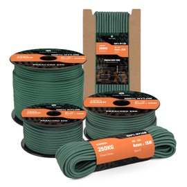 Kamu Synber 550 Paracord 4mm 30m Type III 7 Strands 100% Nylon Rope Parachute Cord Ideal for Crafting, DIY, Camping, Survival, Outdoor | Support 250kg | Dark Green