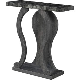 Convenience Concepts Newport Terry B Console Table with Shelf, Black Faux Marble/Weather