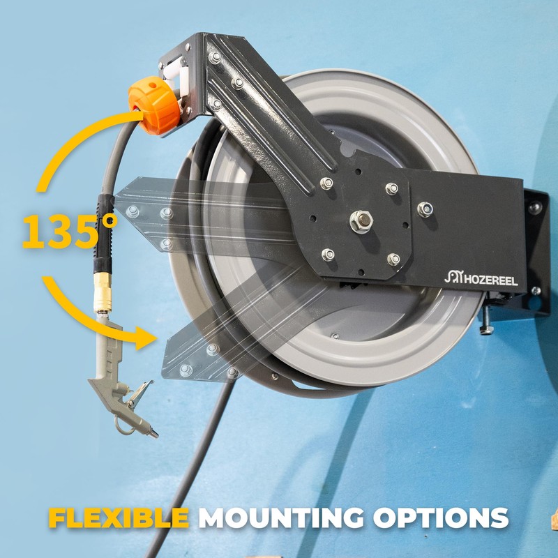 HOZEREEL Steel Retractable Air Hose Reel,3/8" x 50 ft Heavy
