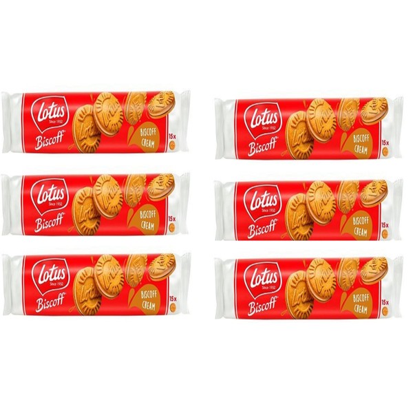 Lotus Biscoff Sandwich Cookies, Biscoff Cream, 15 Cookies per pack, 5.29 Ounce (Pack of 6-31.74 OZ) comes in mialo box