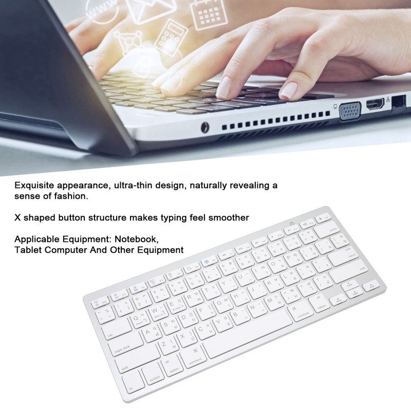Wireless Keyboard English Thai Bilingual Portable Stylish Ultra Thin Silver