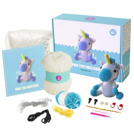 Olikraft Amigurumi para adultos y niños - Proyectos de animales intermedios con suministros completos de kit de punto y ganchillo, perfecto para manualidades de animales de peluche y regalos (unicornio)