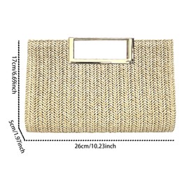 Women Clutch Top Handbags Straw Raffia Bag Purse Woven Tote CrossBag for Women Beach Summer Travel(Beige)