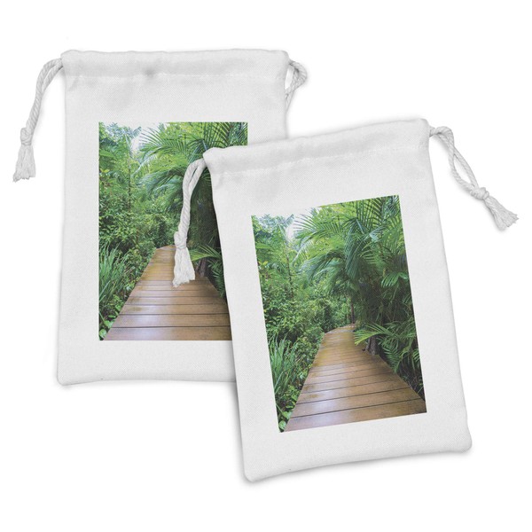 Ambesonne Jungle Fabric Pouch Set of 2, Deck Timber Jetty