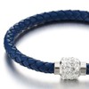 COOLSTEELANDBEYOND Blue Leather Bangle Bracelet with Cubic Zirconia and Steel