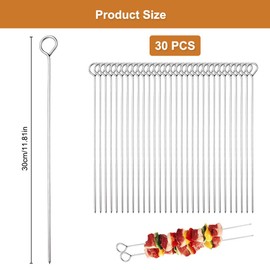 30 Stück Grillspieße Edelstahl,25 cm Metall Schaschlikspieße,Wiederverwendbar Fleischspieße Edelstahl,Spiesse Grill Spieße,Schaschlik Spieße für Terrassengrill, Camping-Picknick,Leicht zu Reinigen