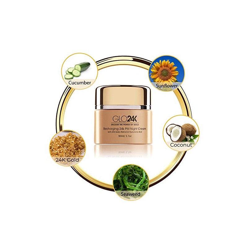 GLO24K Crema de noche con retinol con oro de 24k,