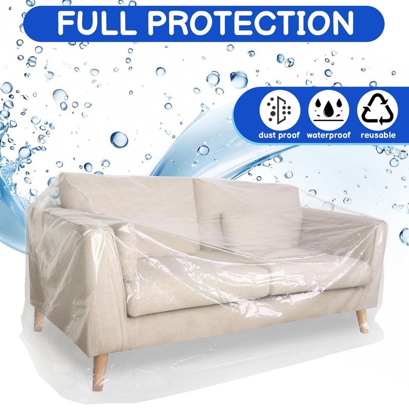 2 Pack Plastic Sofa Covers, 255 x 135cm Waterproof Sofa