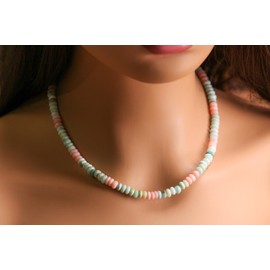 Peruvian Pink Blue Opal,Candy Opal Heishi Roundel 5-6mm Necklace for Men and Women in Silver Lobster clasp, Beach Boho Summer Gift (16")