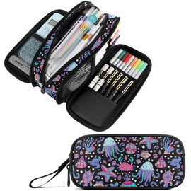 Fustylead Starfish Jellyfish Turtle Fish Pen Pencil Case Makeup Pouch Big Capacity Multi-Purpose Travel Bag Office Organizer with Zipper