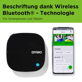 DYMO DYMO LetraTag 200B-Beschriftungsgerät mit Bluetooth | kompakter Etikettendrucker | verbindet Sich über Wireless Bluetooth-Technologie mit iOS und Android | inklusive 3 x Schriftband
