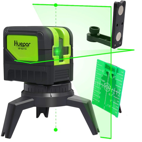 Huepar 9211CG 2-Line Green Laser Marker, 2 Point, Green Cross-Line