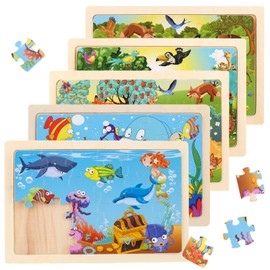 Kayqbonke 5 x 24 Pieces Wooden Puzzle Children, Puzzle from 3 4 5 6 Years, Farm Seabed Animals Puzzle Wood, Children's Toy from 3 Years for Children for Boys and Girls