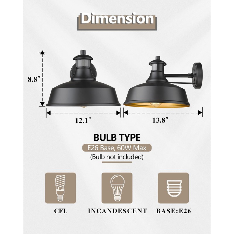 FEMILA Motion Sensor Farmhouse Barn Light Outdoor,Dusk to Dawn Sensor