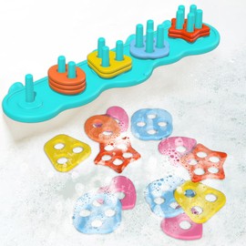 Sorting & Stacking Toy Bath Toy, Shape Sorter Toys for Bathtub, Montessori Color Recognition Stacker, Early Educational Block Puzzles for Kids (Blue)